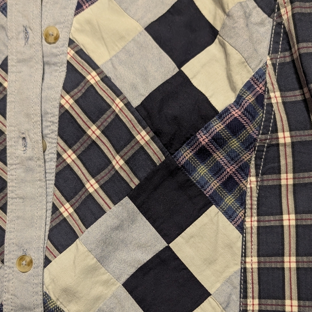 Free People NWOT Argyle Plaid Shirt in Blue-Multi Patchwork sz SML​ - Picture 8 of 12